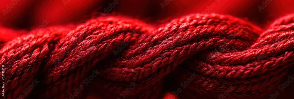 Poster close-up of red twisted rope with intricate fibers and interlocking strands