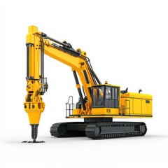 Heavy Yellow Hydraulic Excavator with Hammer Attachment for Demolition and Construction Work