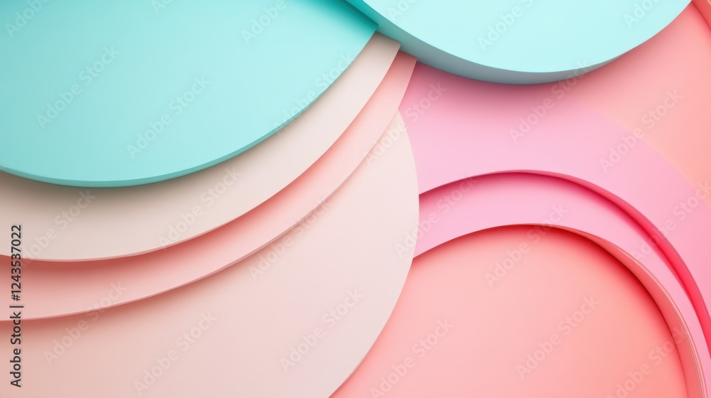 Poster elegant pastel arcs blend together in soothing pink and teal shades creating a harmonious visual exp