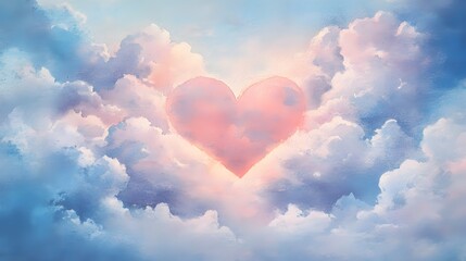Heavenly Heart Shaped Cloud Formation in Pastel Sky Romantic Love Concept
