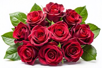 Obraz premium Lush Red Rose Bouquet Isolated on White Background - Perfect for Valentine's Day & Romantic Occasions