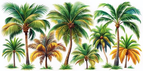 Lush Palm Tree Illustrations: High-Resolution Graphic Design Elements