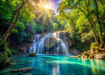 Lush Tropical Waterfalls: Summer Vacation Paradise Escape