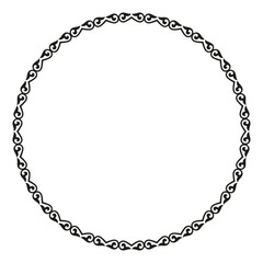 Black and white round frame. Traditional round Turkic ornament. Oriental black round pattern with arabesques. For ceramic, porcelain, embroidery, sandblasting, laser. Islam, Indian, Ottoman motif. 