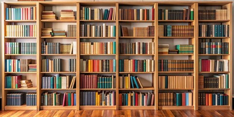 Bookshelf with neatly stacked books, studious ambiance, cozy bookcase