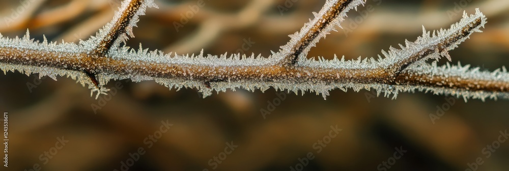 Poster close-up of frost-covered tree branch capturing winter's intricate patterns