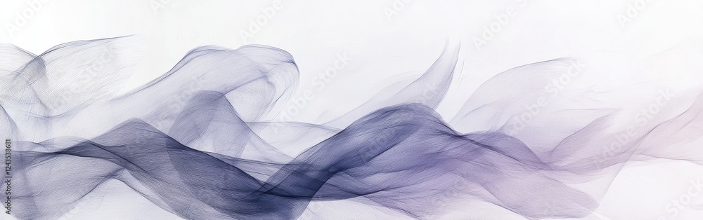 Poster translucent abstract pencil strokes create fluid, dynamic waves in soft shades of purple on a light 