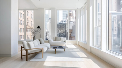 Bright Minimalist Living Room with Natural Sunlight and Windows