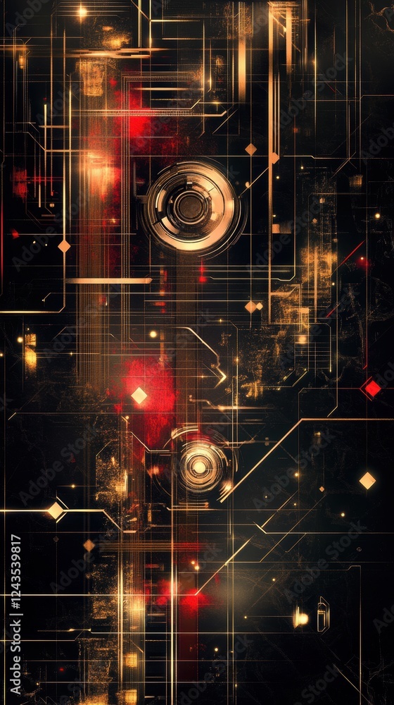 Poster Futuristic abstract composition with intricate patterns and luminous elements showcasing a high-tech aesthetic in a digital landscape