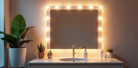 Elegant vanity mirror with bright LED bulbs illuminating its surface , illuminated mirror, hollywood mirror