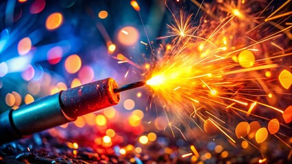 Macro Close-up of a Burning Fireworks Fuse, Detailed Texture and Smoke