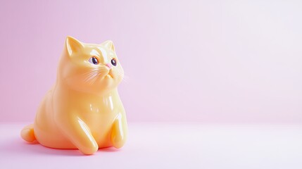 Playful Pastel Yellow Cat Figurine Against Pink Backgrounds.keywords