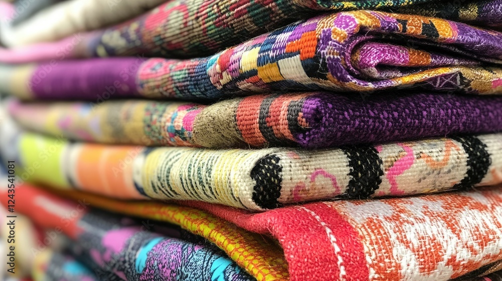 Aufkleber vibrant textiles stack in various patterns and colors for decor use