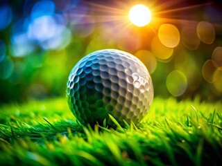 Macro Detail of Golf Ball on Lush Green, Close-up Texture