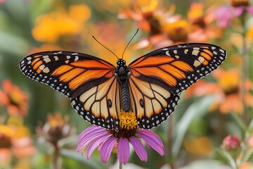 Fototapeta premium Monarch Butterfly on Purple Flower in Garden