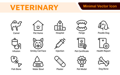 Fototapeta premium Veterinary Icon Set. A compassionate collection of icons designed for veterinary clinics and pet care services.