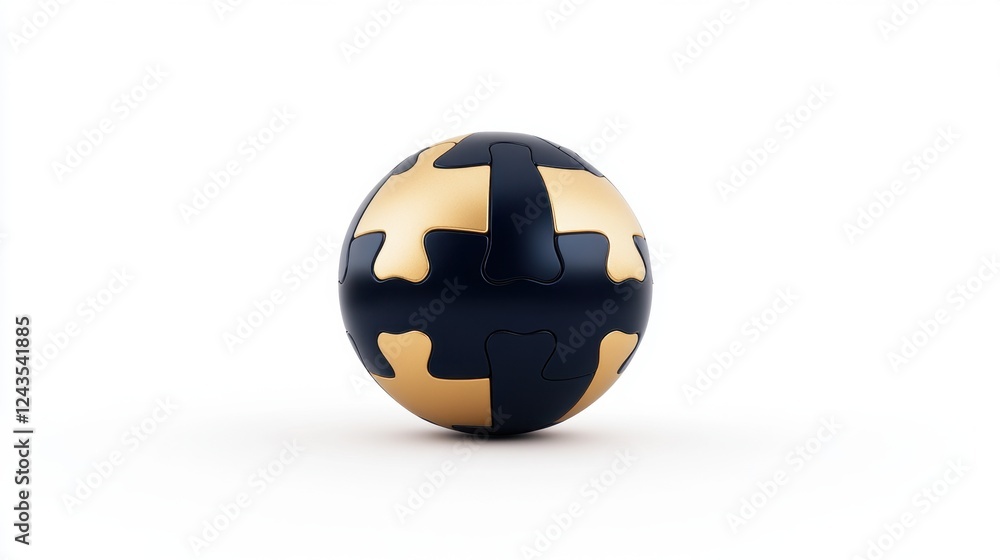 Poster a stylish puzzle ball featuring a blue and gold design, showcasing interlocking pieces that create a