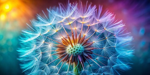 Obraz premium Macro Photography: Dandelion Seed Head Close-Up, Nature Detail, Fluffy Seeds, Spring Bloom, Botanical