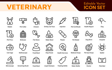 Veterinary Icon Set. A compassionate collection of icons designed for veterinary clinics and pet care services.