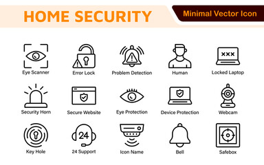 Home Security Icon Set. A comprehensive collection of icons focused on safety and protection, perfect for enhancing security apps, websites, and marketing materials aimed at home safety solutions.
