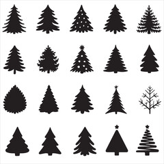 set of Christmas tree silhouette	