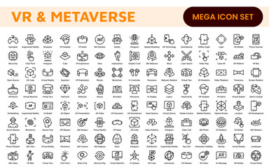 Virtual Reality and Metaverse Icon Set. A cutting-edge collection of icons designed to enhance immersive experiences, perfect for VR apps, gaming platforms, and digital worlds. © artnazu