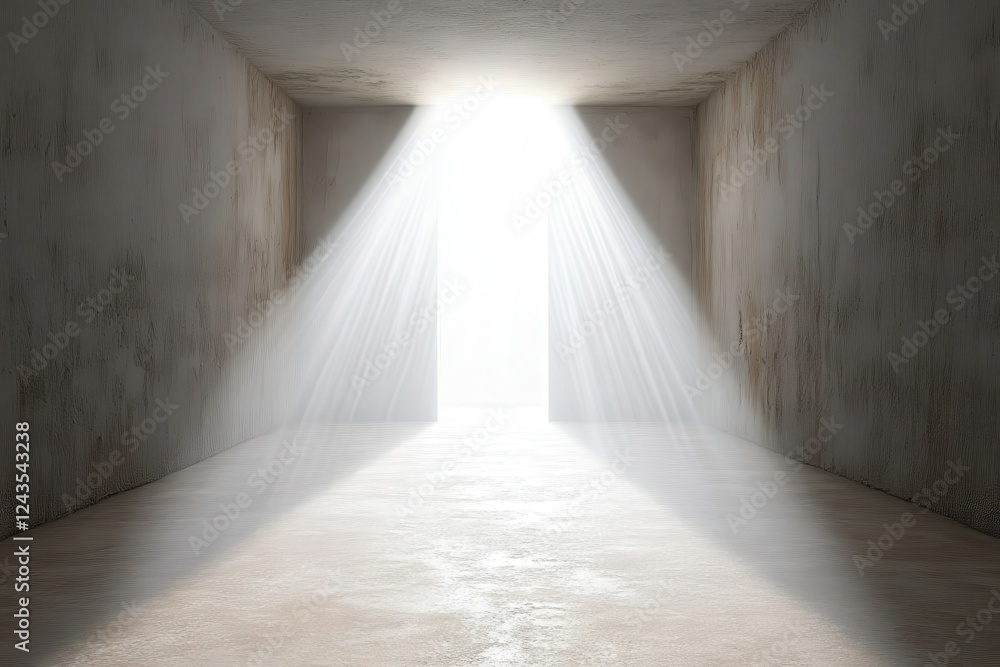Poster bright light streaming through open doors in empty room setting