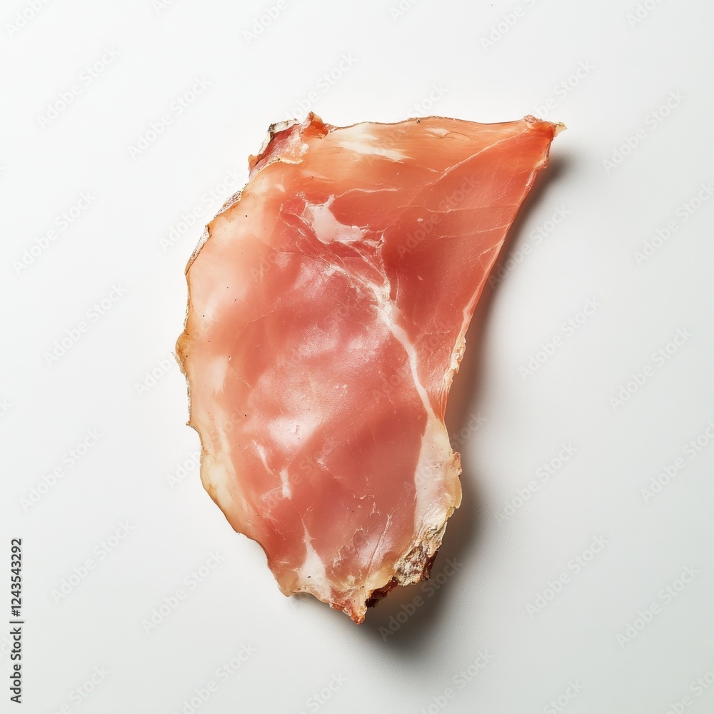 Aufkleber slice of prosciutto resting on a minimalistic white surface with a smooth texture and subtle sheen