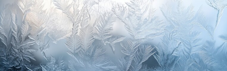 Textured icy background featuring intricate frost patterns in cool blue tones highlighted by soft light