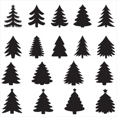 set of Christmas tree silhouette	
