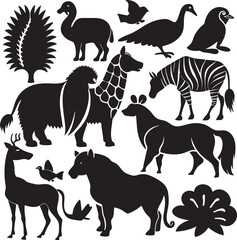 Black and White Silhouettes of Various Wild Animals