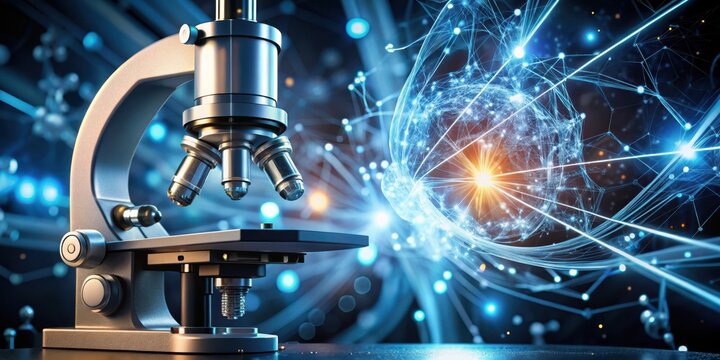 Scanning Tunneling Microscope with particles of matter and energy in the background, atomic structure, scientific research