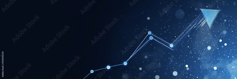Poster upward curve graph on a dark blue background, digital vector art with a minimalist design