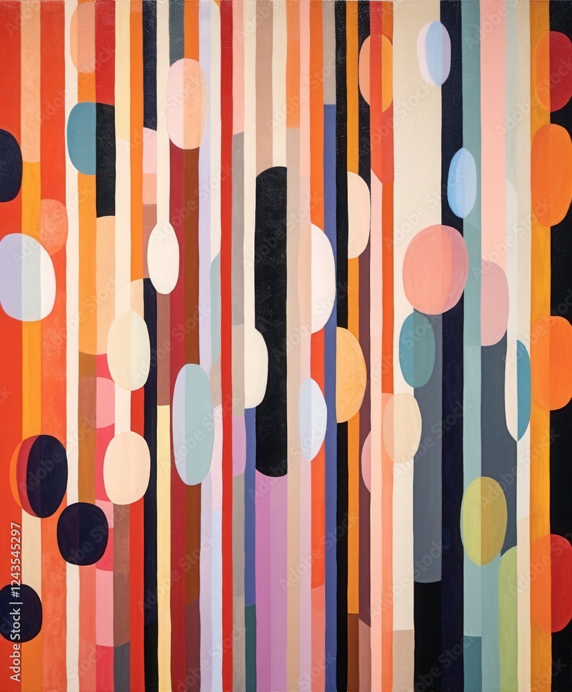 Poster abstract vertical lines and circles in vibrant color palette