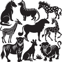 Black and White Silhouettes of Various Wild Animals