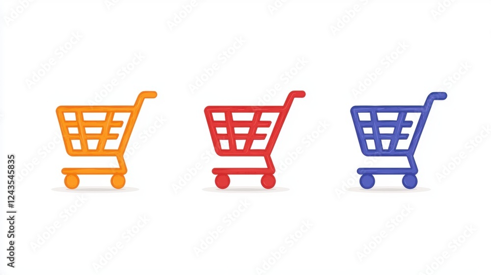 Poster Set of Shopping Cart Icons in Different Styles and Colors for Design Projects