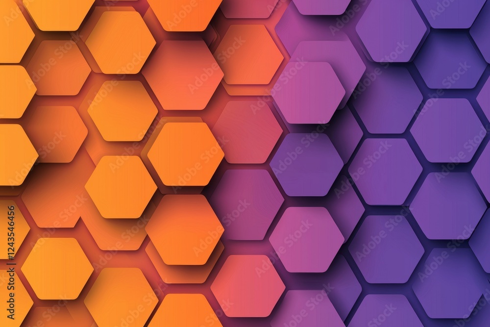 Poster vibrant hexagonal grid pattern with gradient honeycomb design in orange and purple