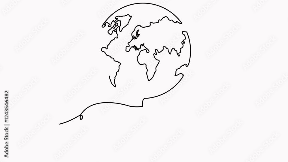 Poster animated hand holds earth globe continuous line drawing video. save and protect planet concept anima