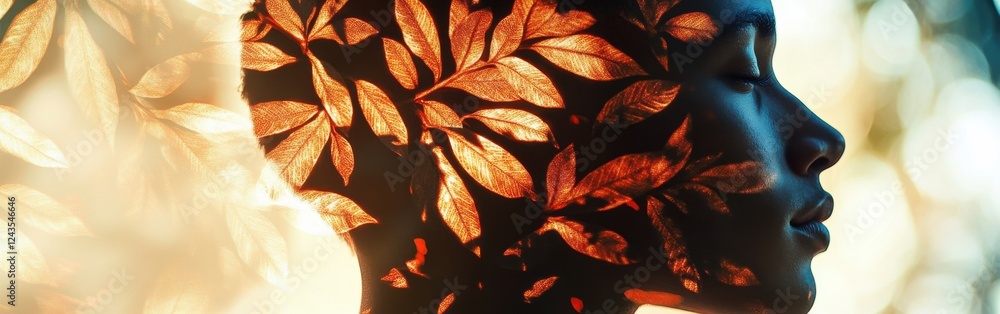 Aufkleber Mystical profile of a man filled with autumn leaves creating a captivating connection between nature and the human spirit