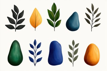 Modern Minimalist Abstract Shape Collection with Colorful Leaves and Organic Forms