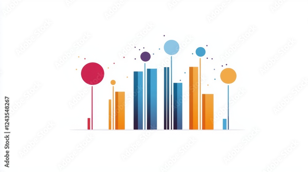 Poster colorful business infographic with charts and graphs for data presentation