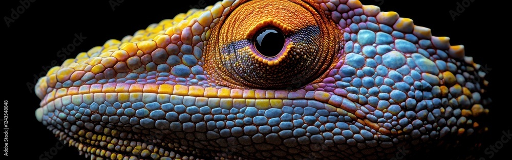 Aufkleber vibrant details of a chameleon's face showcasing patterns and colors under soft lighting