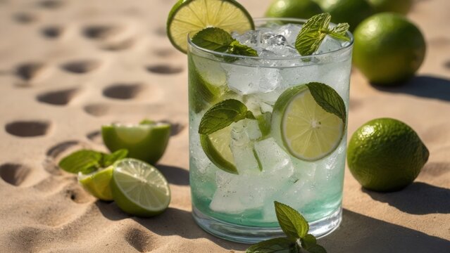 mahito summer cooling drink with mint lime and ice cub