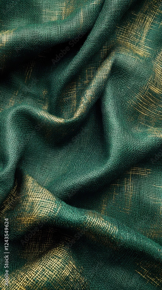 Poster luxurious emerald burlap texture displaying fine details and rich color variations for elegant desig