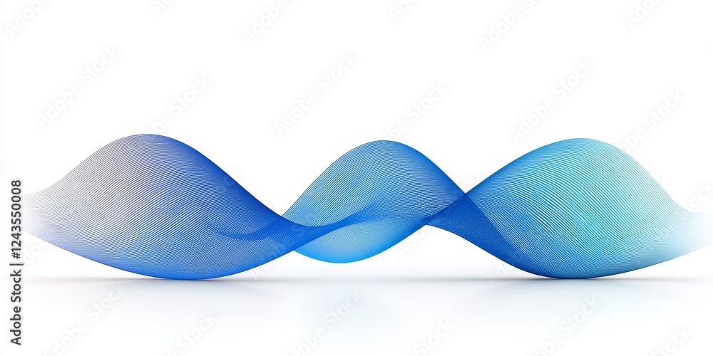 Poster Abstract Blue Flowing Wave Gradient Pattern With Subtle Drop Shadow on White Background
