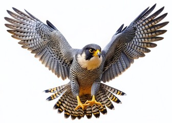 Obraz premium Majestic Falcon in Flight: Isolated White Background PNG Image for Design Projects