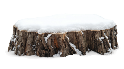 Snow-covered tree stump winter landscape nature isolated on transparent background