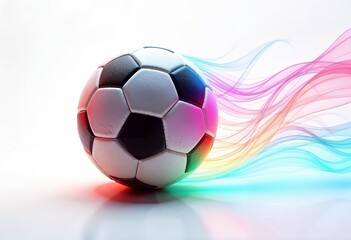 Naklejka premium Soccer ball depicted in colorful neon motion