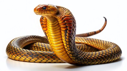 Majestic King Cobra Snake Isolated on White Background - Wild Reptile Stock Photo