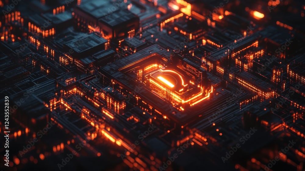 Poster dynamic blend of encrypted data streams showcasing intricate technology and vibrant illumination in 